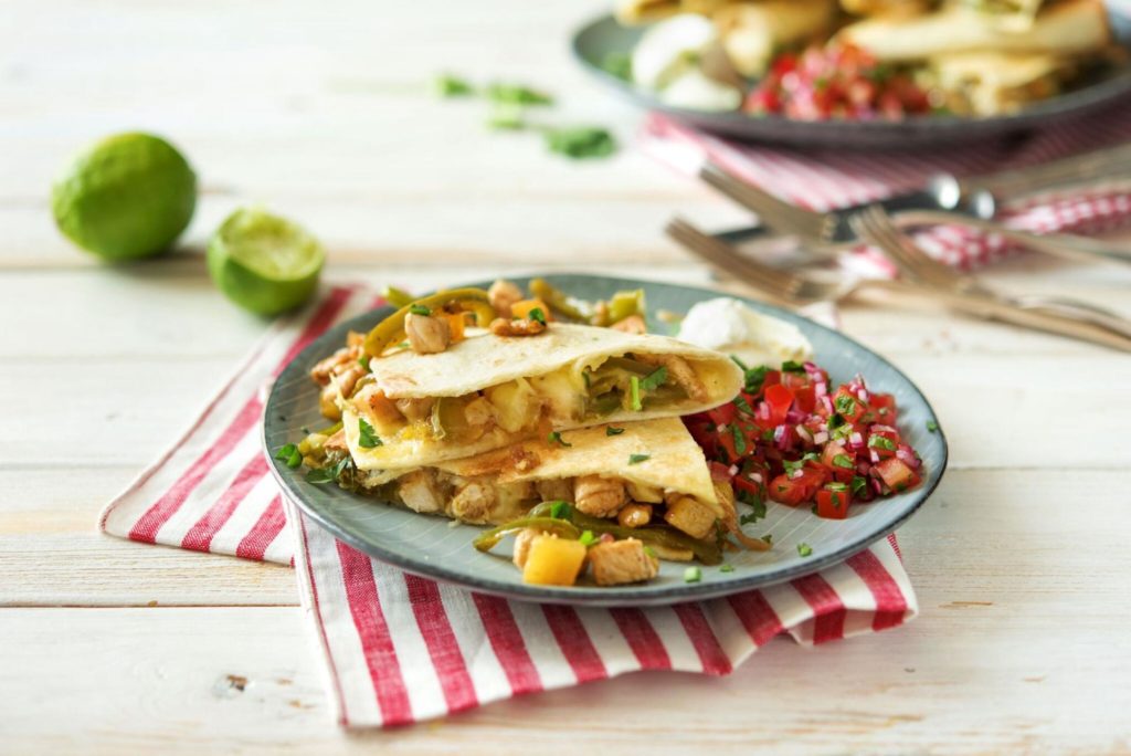 cilantro recipes-cinco-de-mayo-reservation-in-HelloFresh-chicken-pineapple-quesadillas
