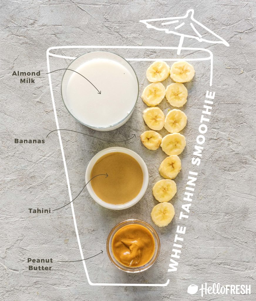 different colored tahini smoothies-banana-peanut-butter-infographic-recipe-HelloFresh