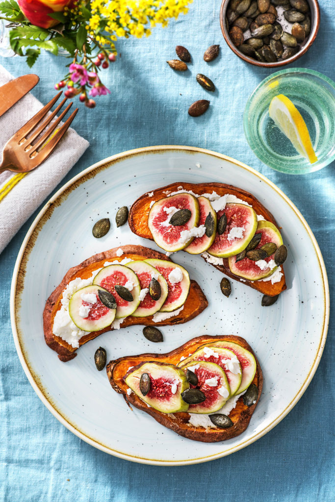 sweet potato toast-4-ways-recipes-HelloFresh-figs-ricotta-honey-pumpkin-seeds