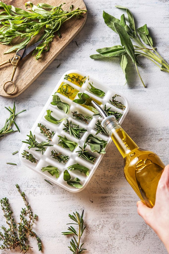 repurpose-fresh herbs-HelloFresh-freeze-ice-cubes-olive-oil
