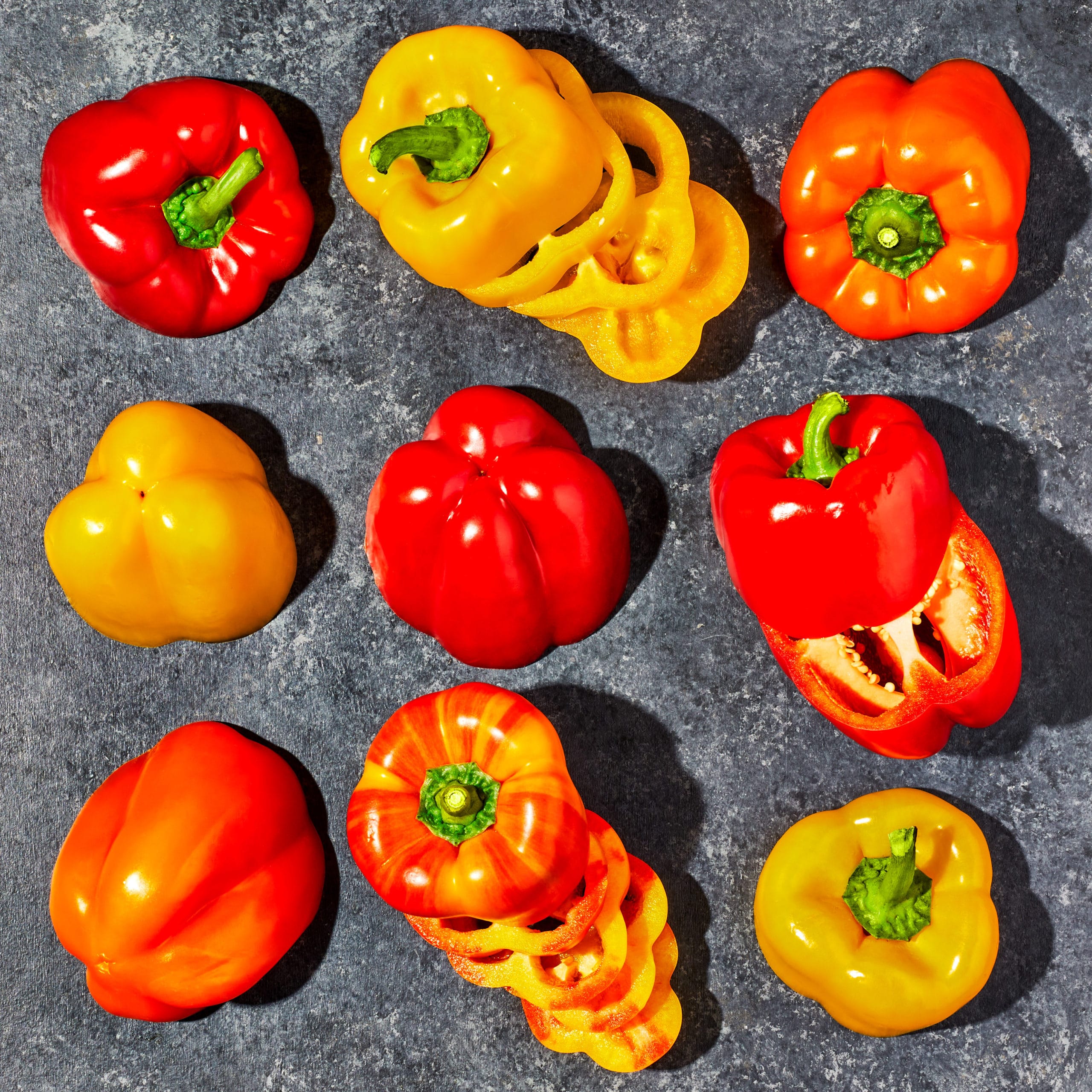 Alternating colors of red and yellow bell peppers